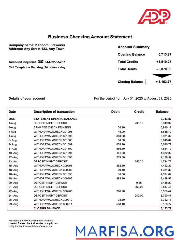 Realistic USA ADP corporate account statement Word and PDF template